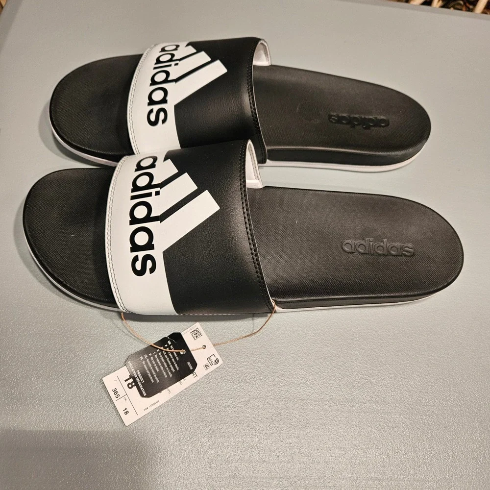 Adidas Adilette Comfort Mens Size 18 Black White Slide‎ Sandals GV9712 NEW